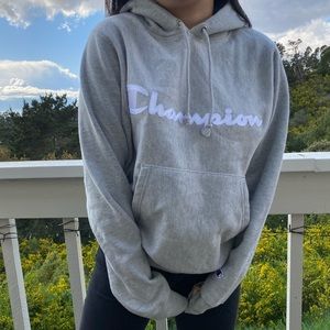 Champion Logo Reverse Weave Light Grey Hoodie